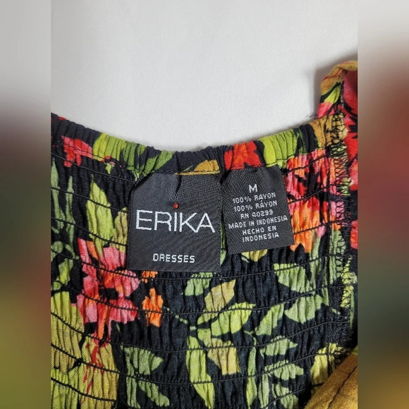Vintage 90s Y2K Erika Dresses Tropical Floral Button Front Dress sz M - Picture 6 of 9